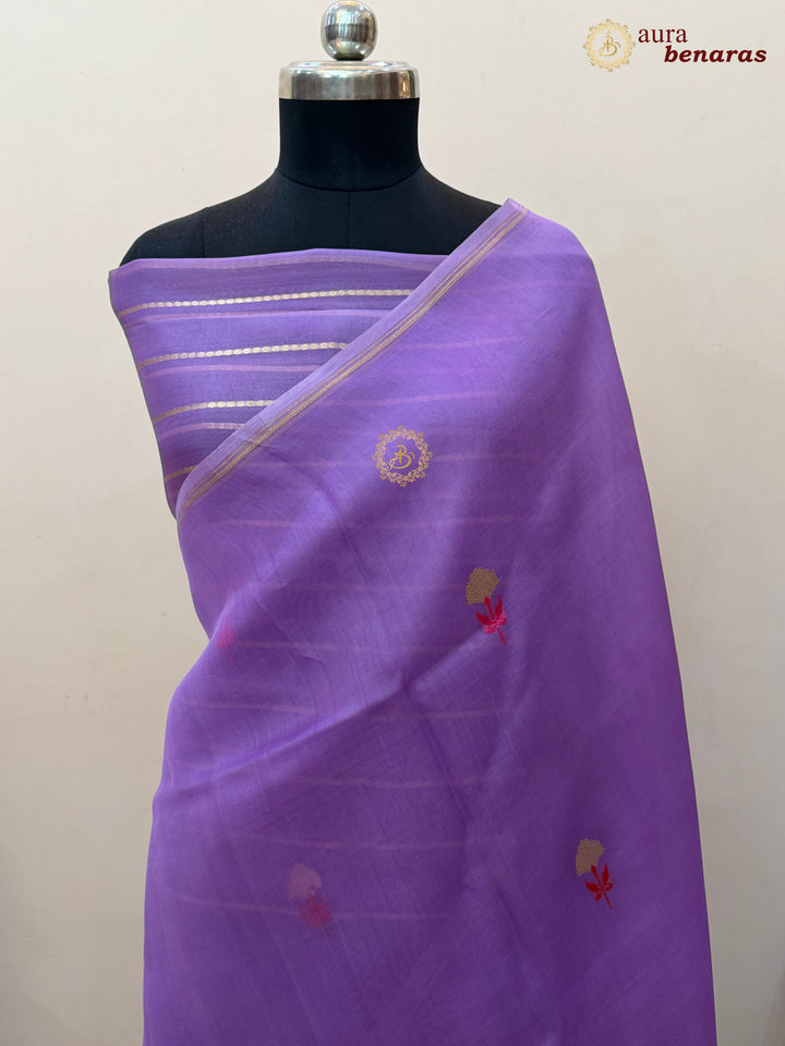 Lavender Silk Banarasi Saree with Kadhwa Zari & Meenakari