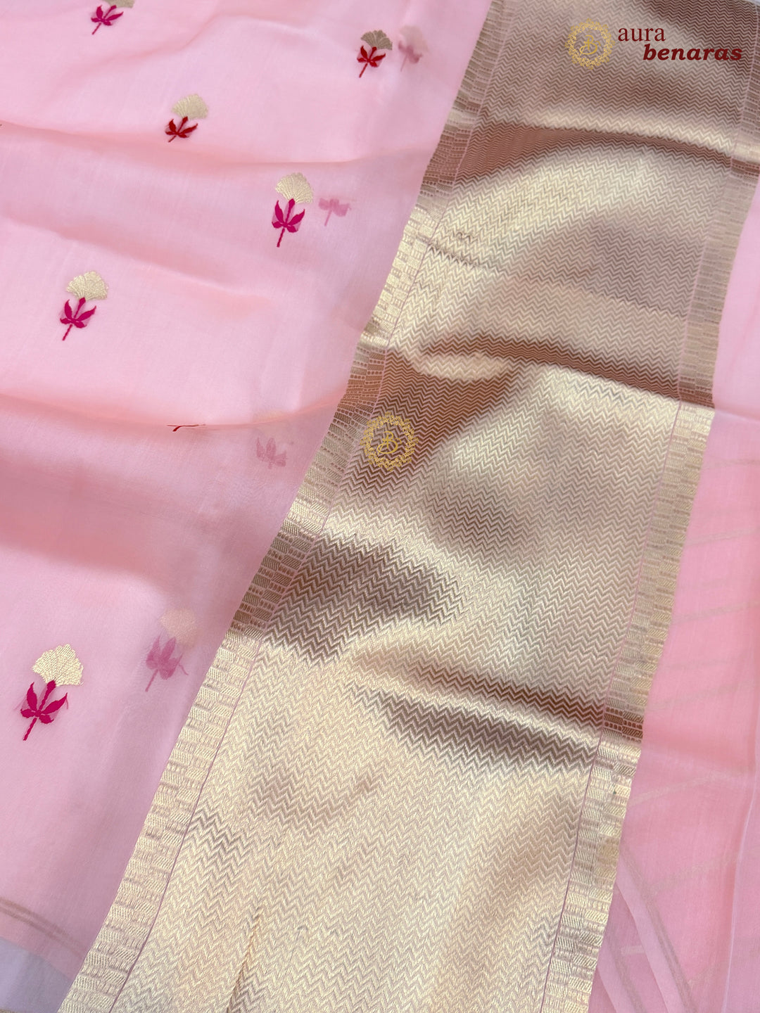 Peach Silk Banarasi Saree with Kadhwa Zari & Meenakari