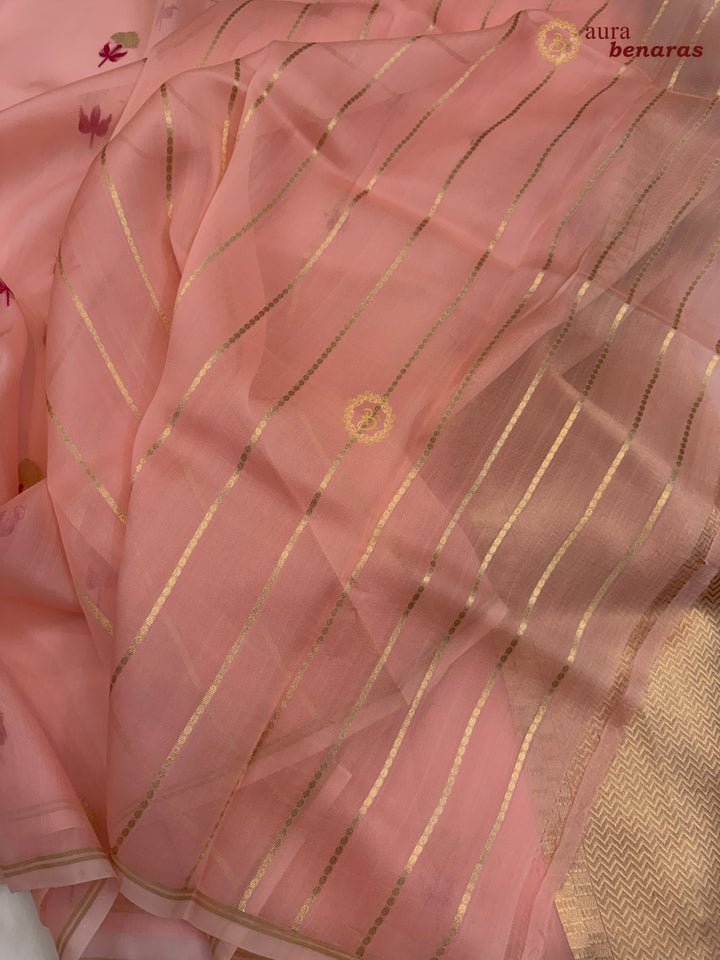 Peach Silk Banarasi Saree with Kadhwa Zari & Meenakari