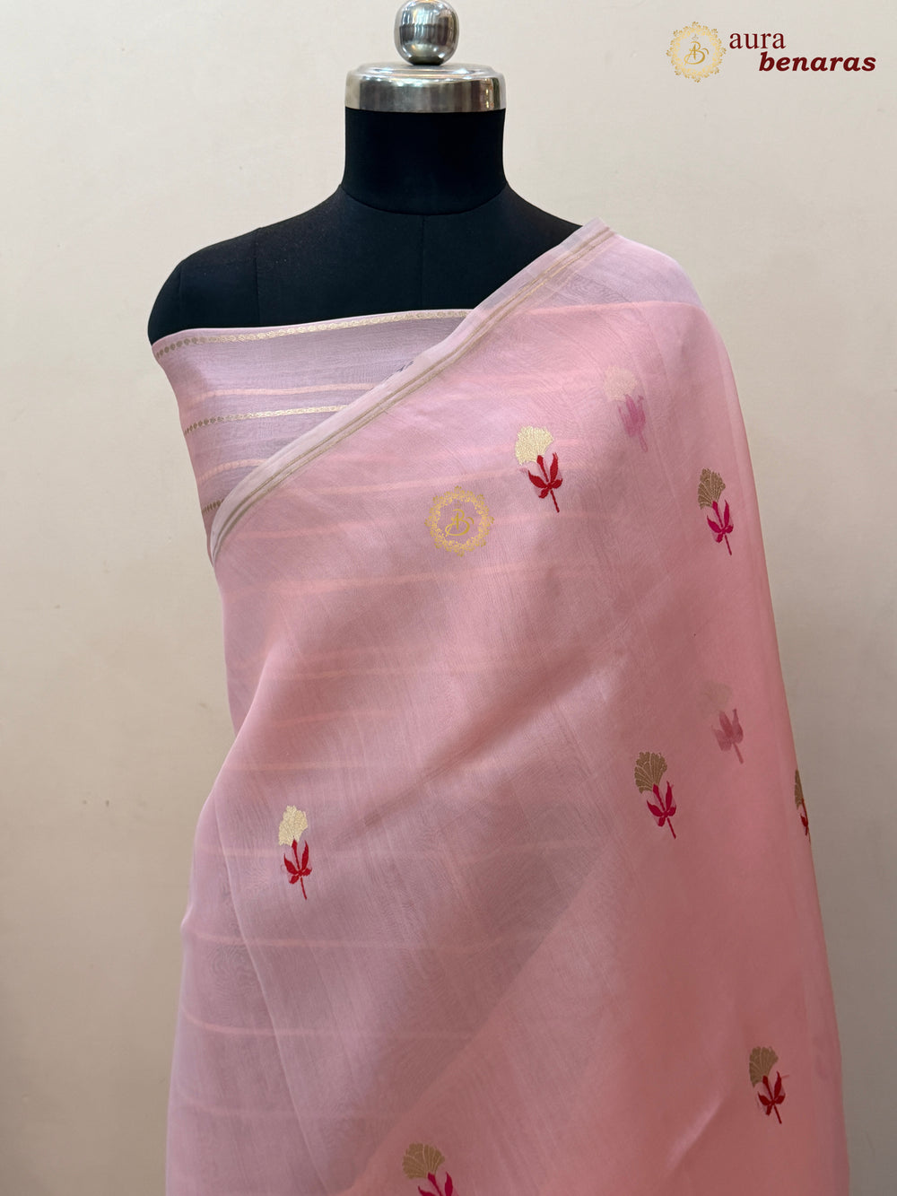 Peach Silk Banarasi Saree with Kadhwa Zari & Meenakari