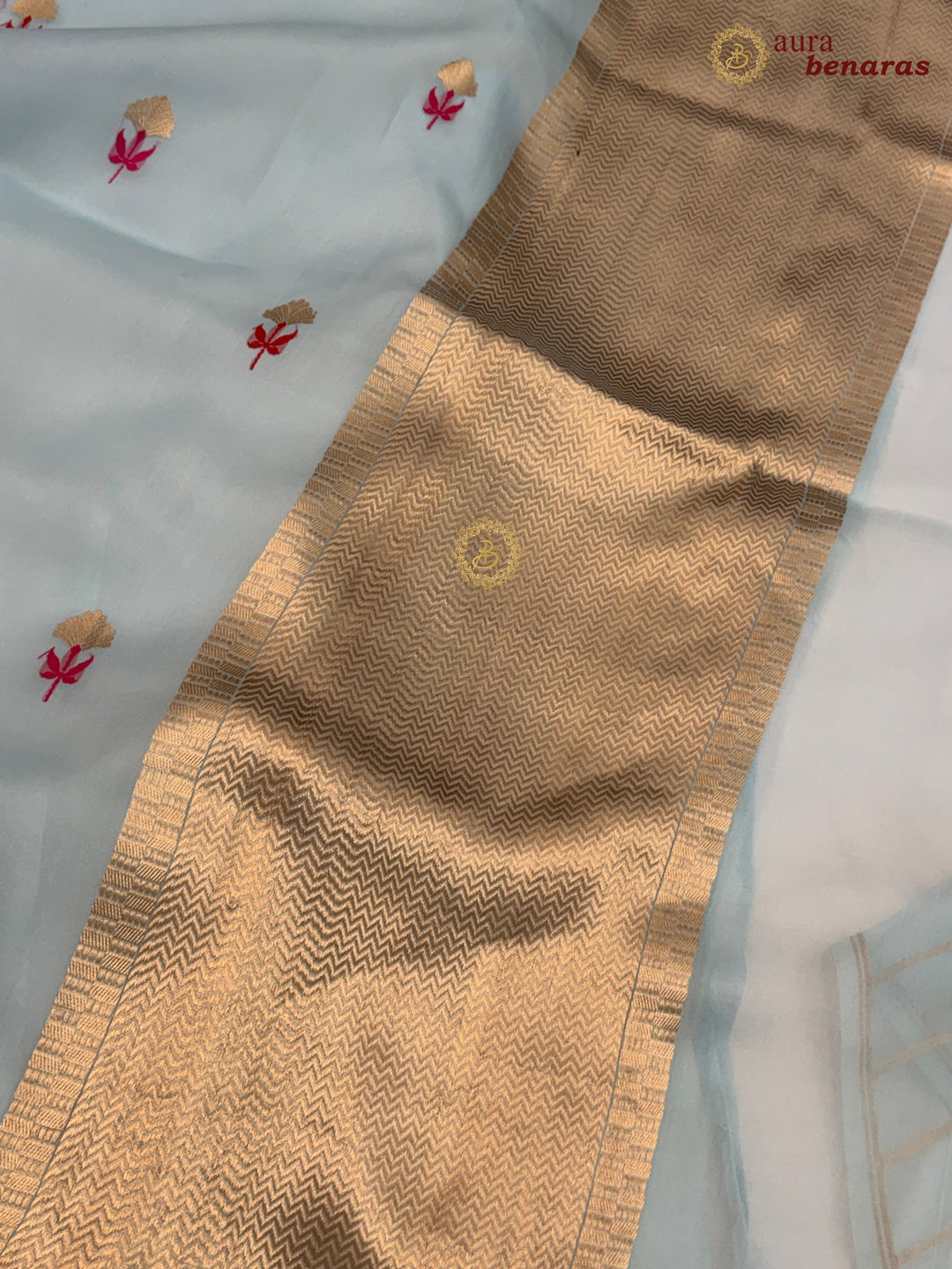 Pale Blue Silk Banarasi Saree with Kadhwa Zari & Meenakari