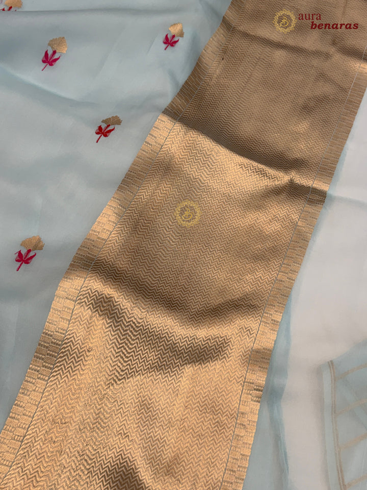 Pale Blue Silk Banarasi Saree with Kadhwa Zari & Meenakari