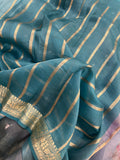 Blue Lavender Shaded Banarasi Handloom Kora Silk Saree - Aura Benaras