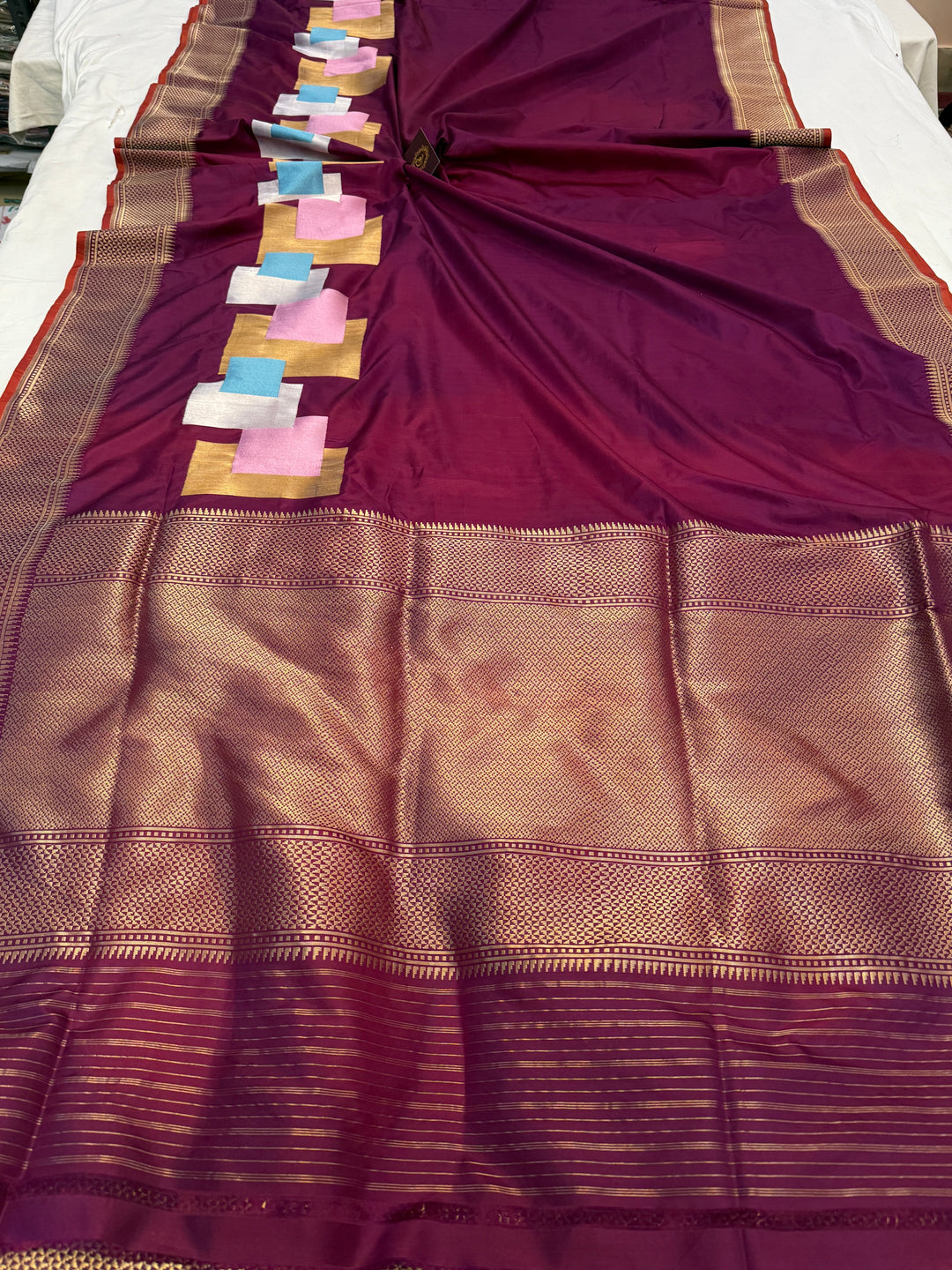 Wine Pure Katan Silk Banarasi Saree with Kadhwa Meenakari