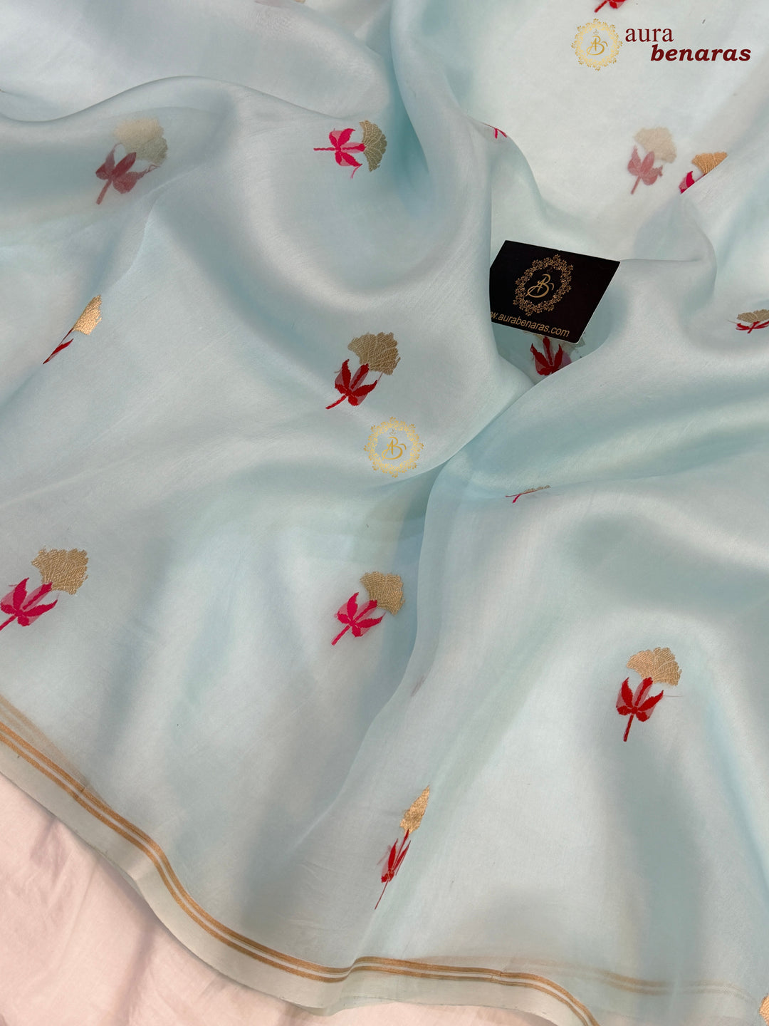 Pale Blue Silk Banarasi Saree with Kadhwa Zari & Meenakari