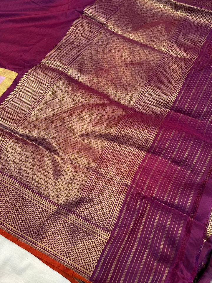 Wine Pure Katan Silk Banarasi Saree with Kadhwa Meenakari