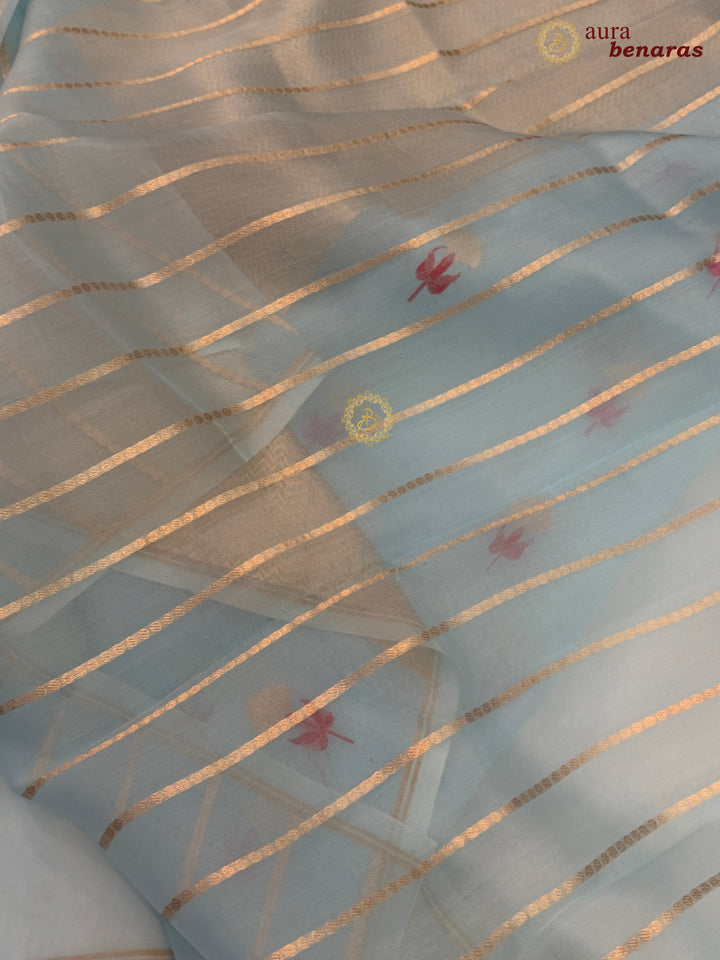 Pale Blue Silk Banarasi Saree with Kadhwa Zari & Meenakari