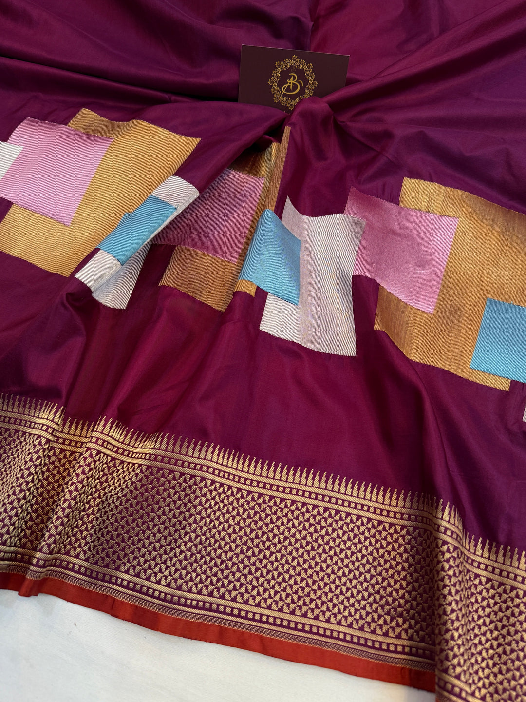 Wine Pure Katan Silk Banarasi Saree with Kadhwa Meenakari