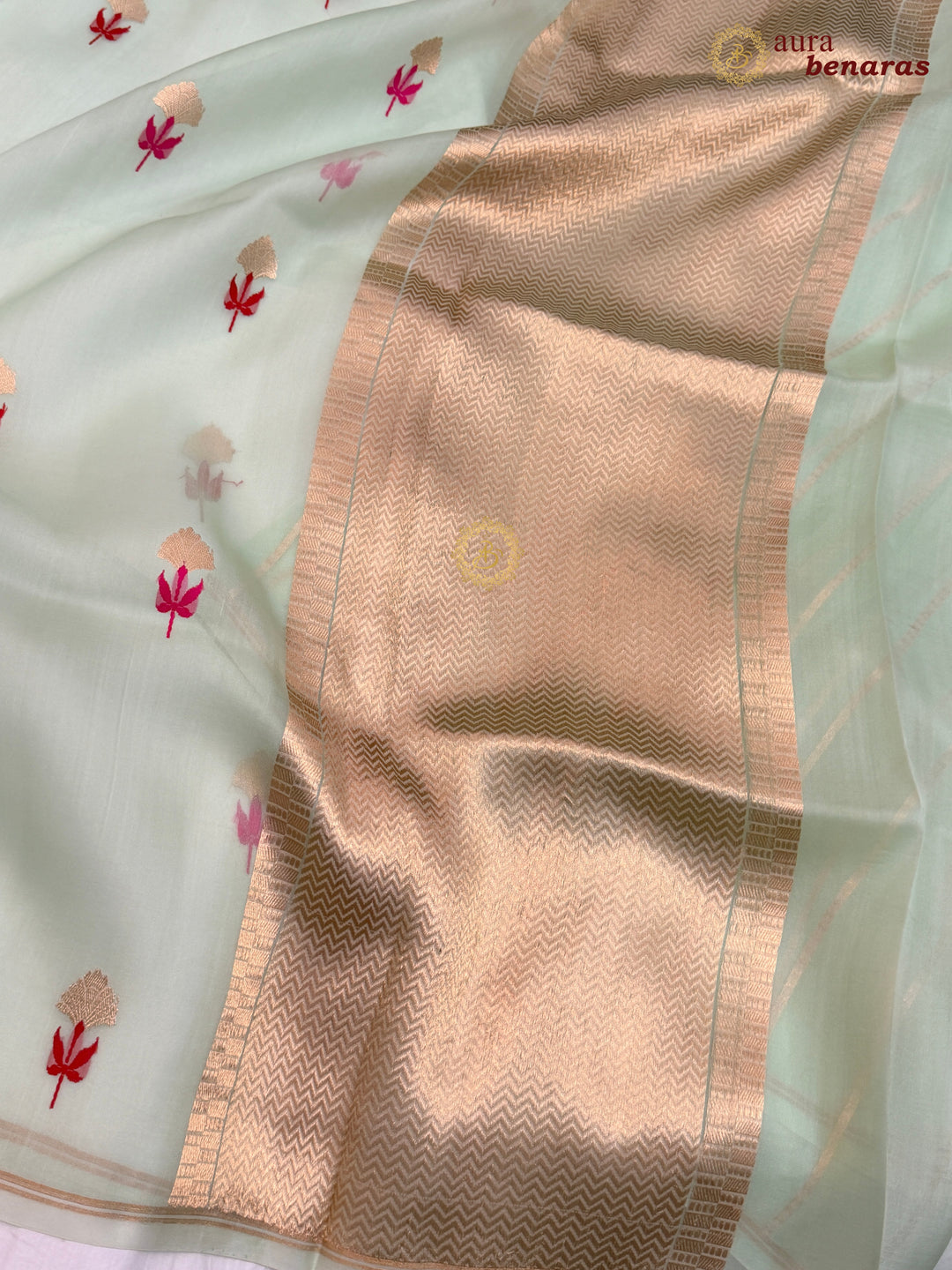 Pastel Mint Green Silk Banarasi Saree with Kadhwa Zari & Meenakari
