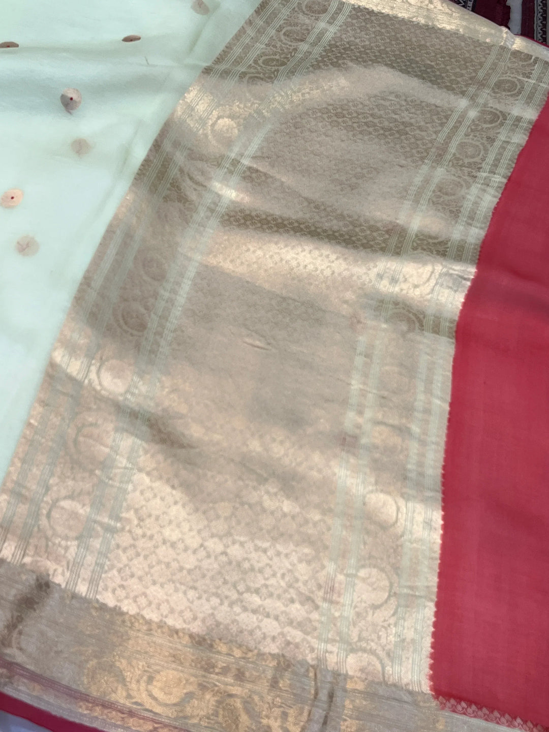 Mint Green Kora Silk Banarasi Saree with Kadhwa Zari 