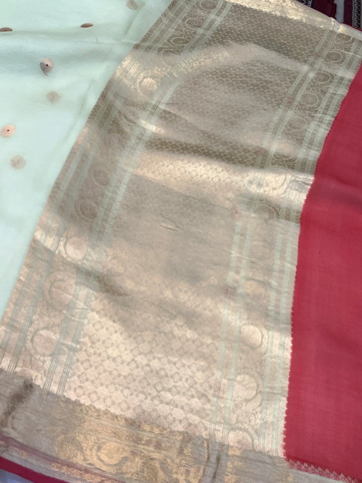 Mint Green Kora Silk Banarasi Saree with Kadhwa Zari 