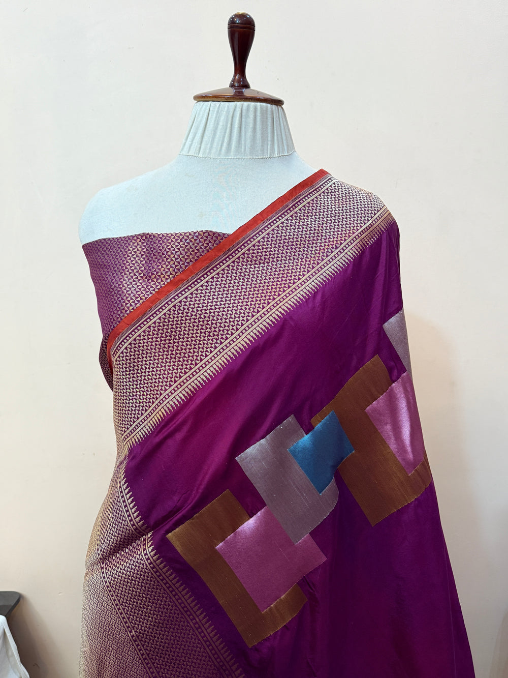 Wine Pure Katan Silk Banarasi Saree with Kadhwa Meenakari