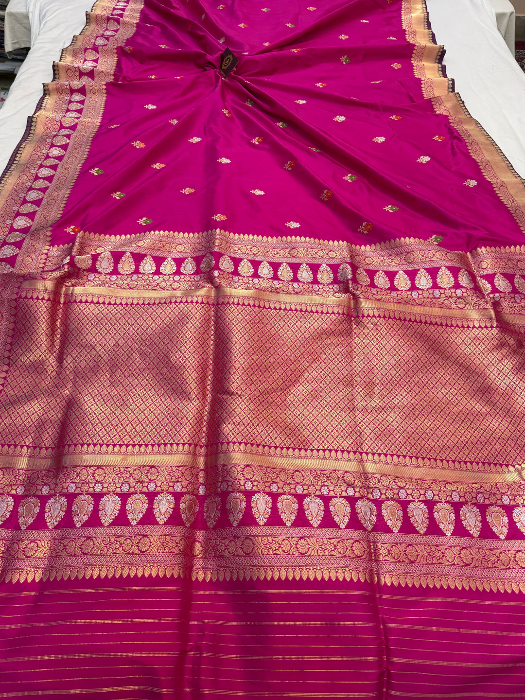 Hot Pink Katan Silk Saree with Kadhwa Meenakari Motifs