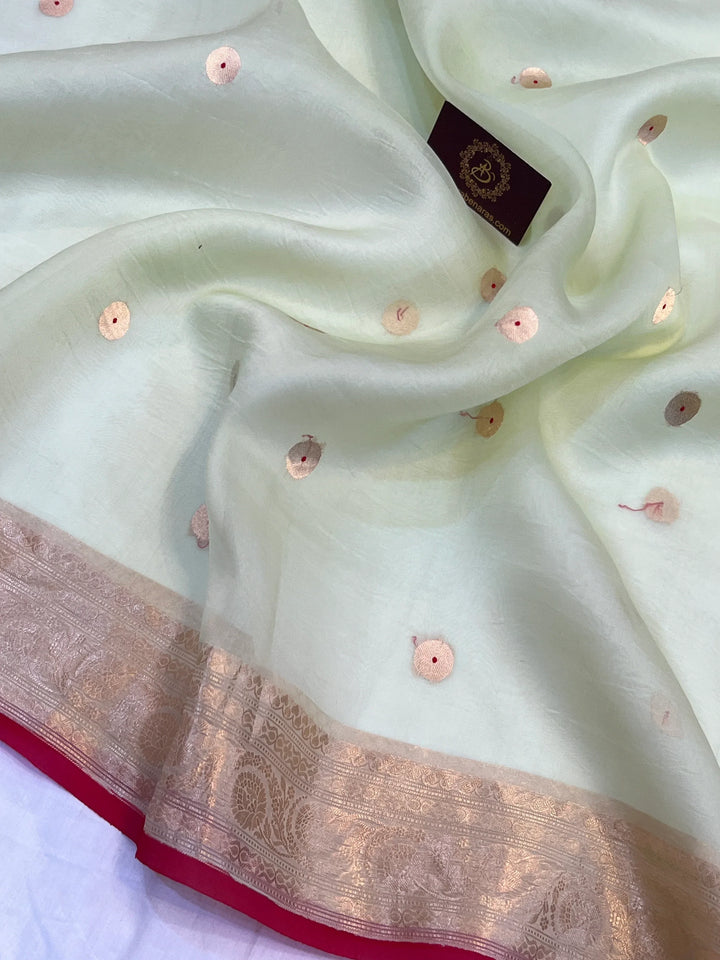 Mint Green Kora Silk Banarasi Saree with Kadhwa Zari 