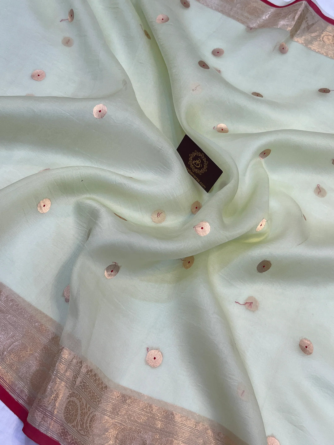 Mint Green Kora Silk Banarasi Saree with Kadhwa Zari 