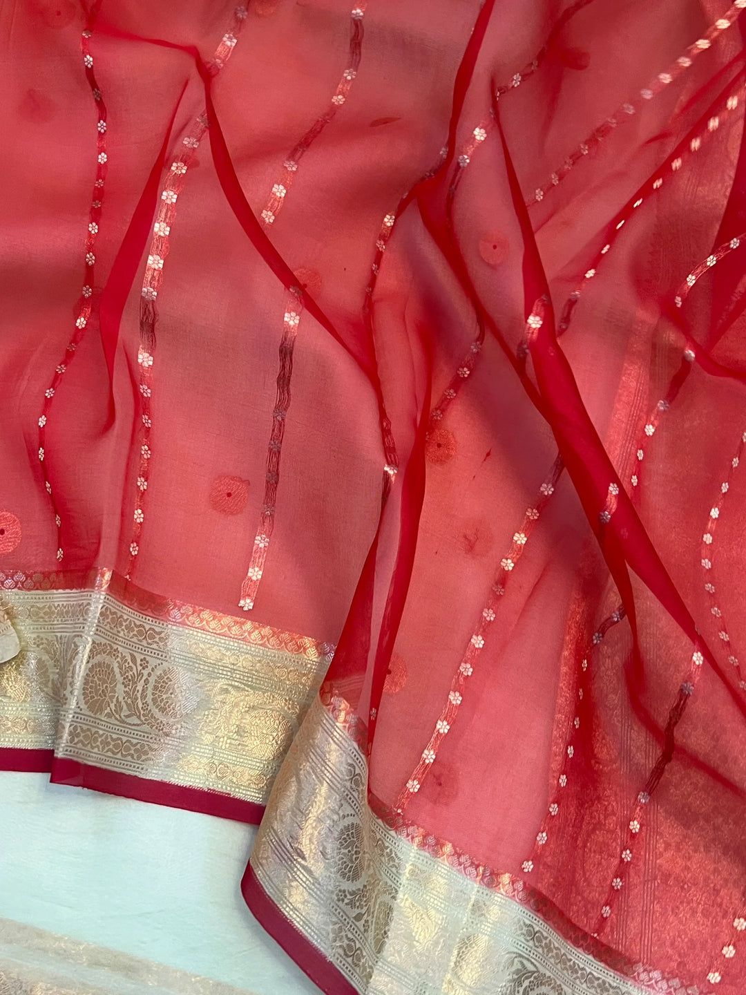 Mint Green Kora Silk Banarasi Saree with Kadhwa Zari 