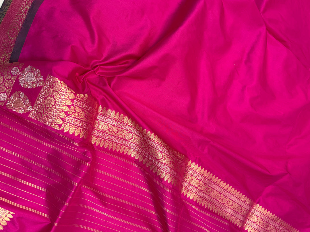 Hot Pink Katan Silk Saree with Kadhwa Meenakari Motifs