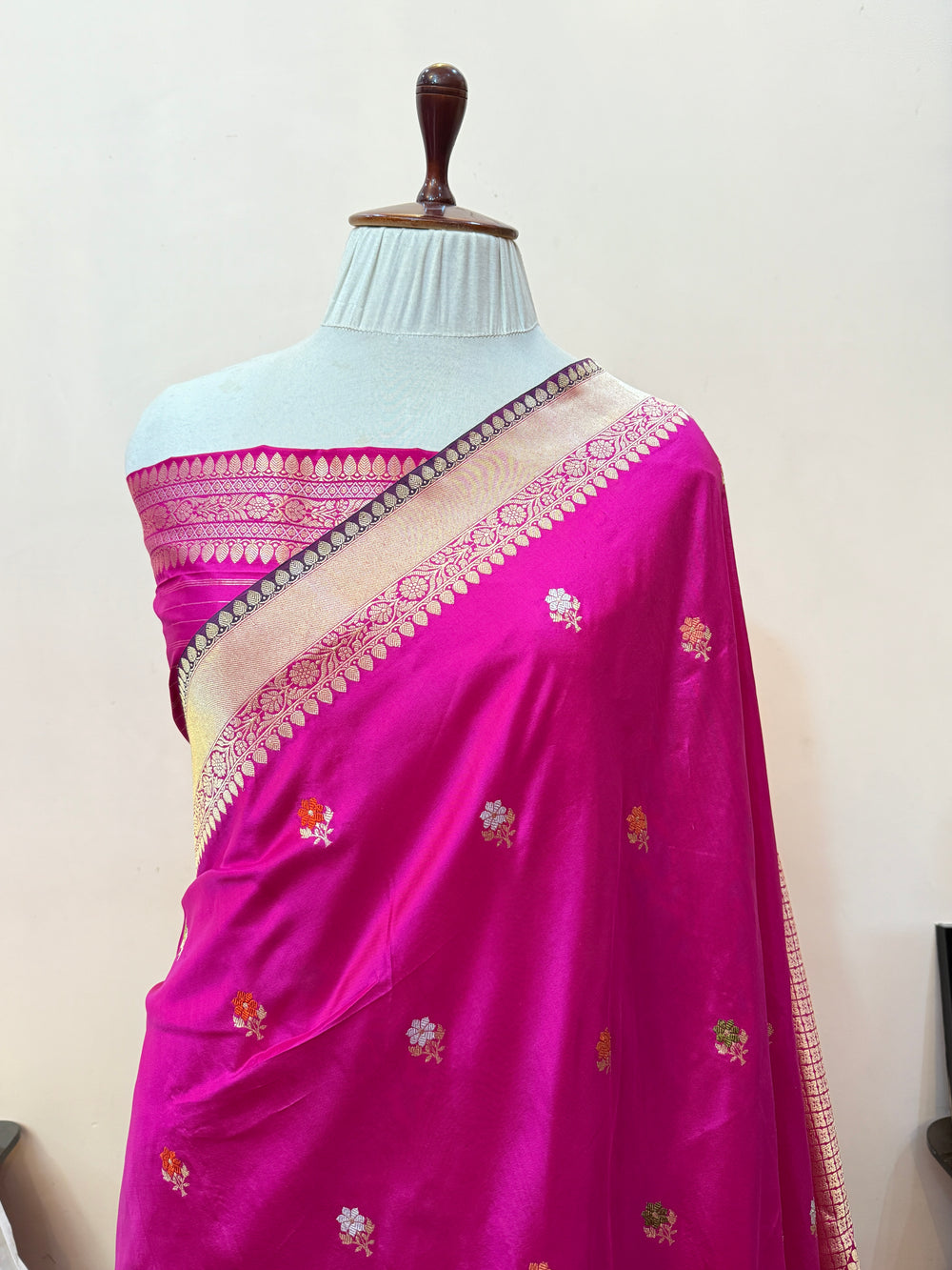 Hot Pink Katan Silk Saree with Kadhwa Meenakari Motifs