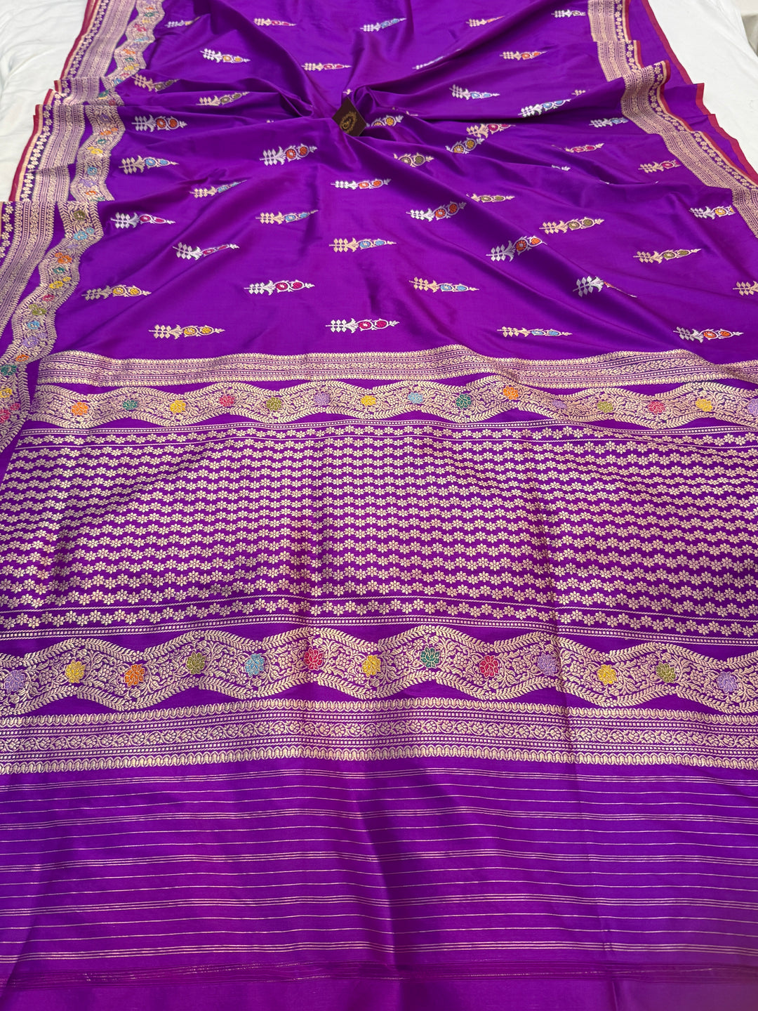 Bright Purple Katan Silk Saree with Kadhwa Meenakari Motifs
