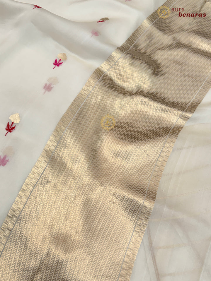 Cream Silk Banarasi Saree with Kadhwa Zari & Meenakari