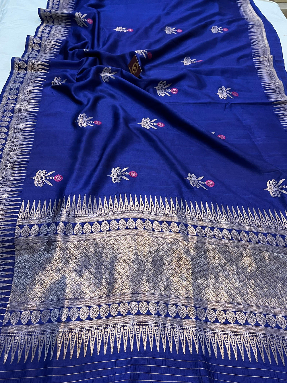 Deep Royal Blue Pure Banarasi Handloom Silk Saree | Aura Benaras