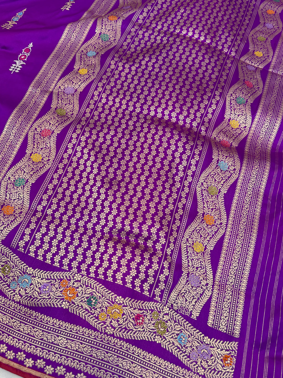 Bright Purple Katan Silk Saree with Kadhwa Meenakari Motifs
