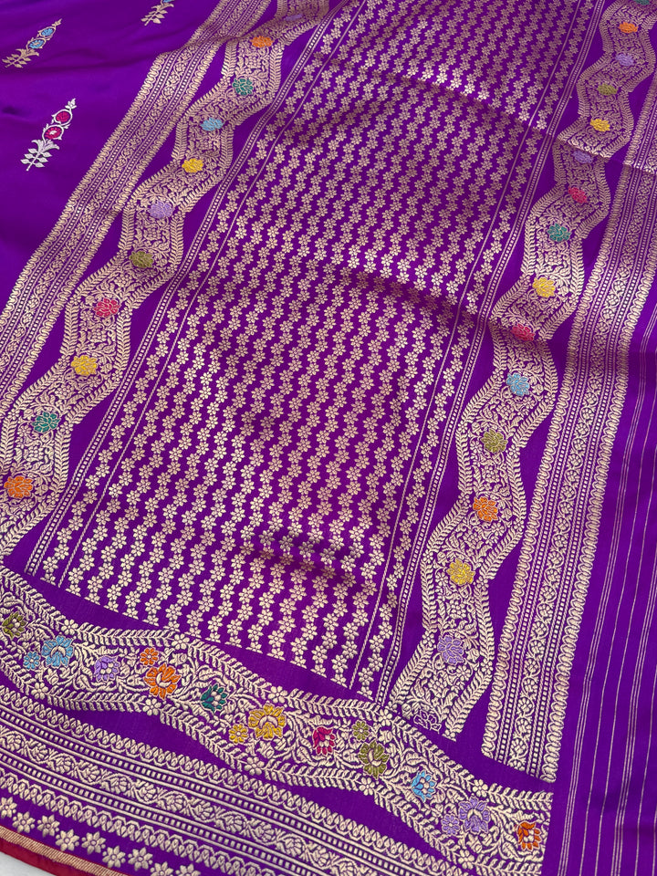 Bright Purple Katan Silk Saree with Kadhwa Meenakari Motifs