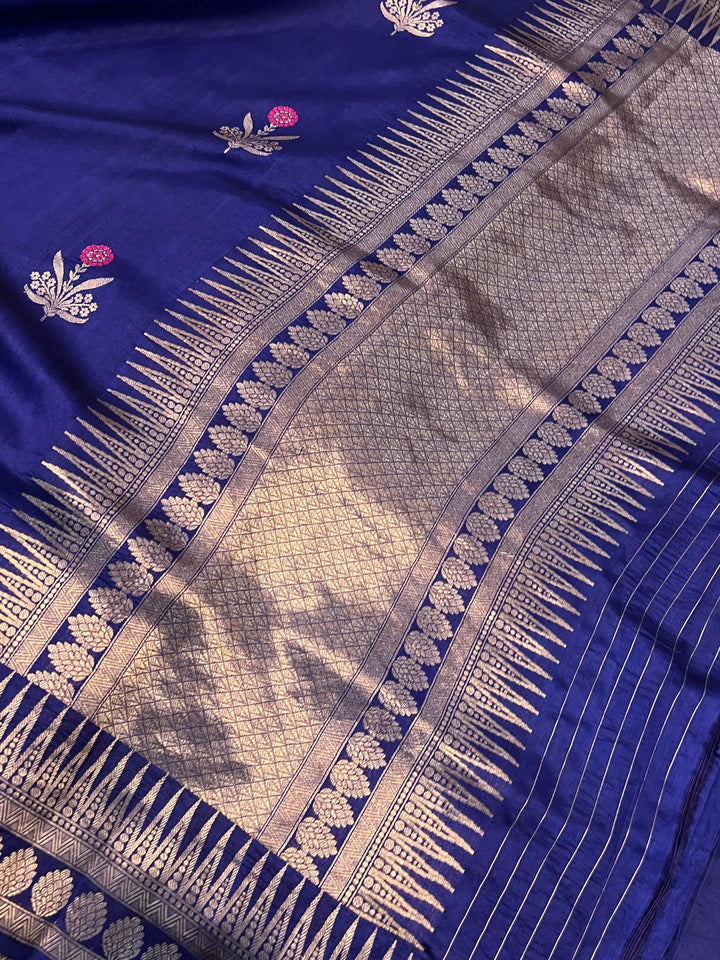 Deep Royal Blue Pure Banarasi Handloom Silk Saree | Aura Benaras