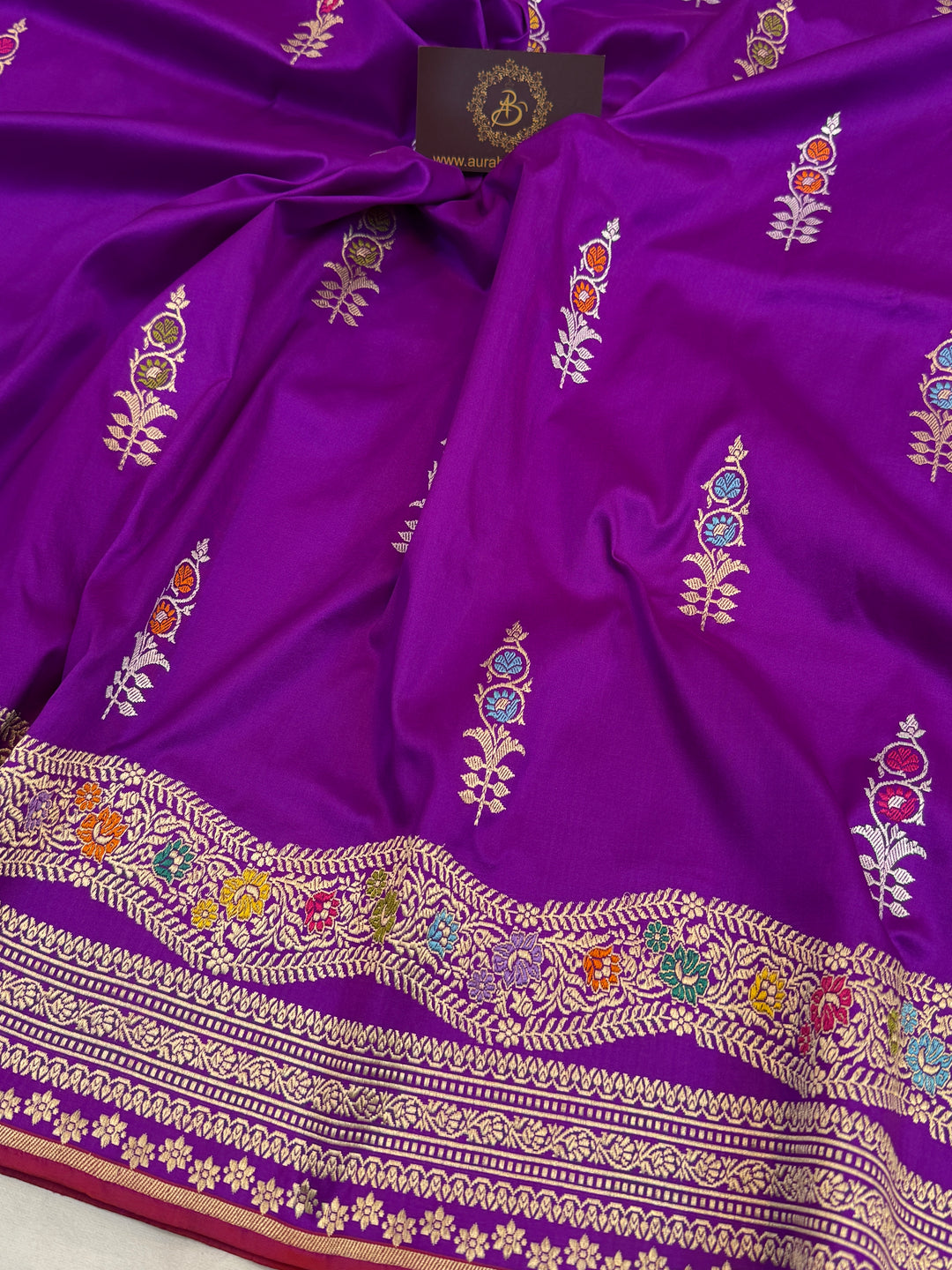 Bright Purple Katan Silk Saree with Kadhwa Meenakari Motifs