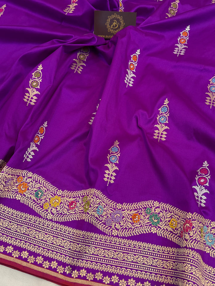 Bright Purple Katan Silk Saree with Kadhwa Meenakari Motifs