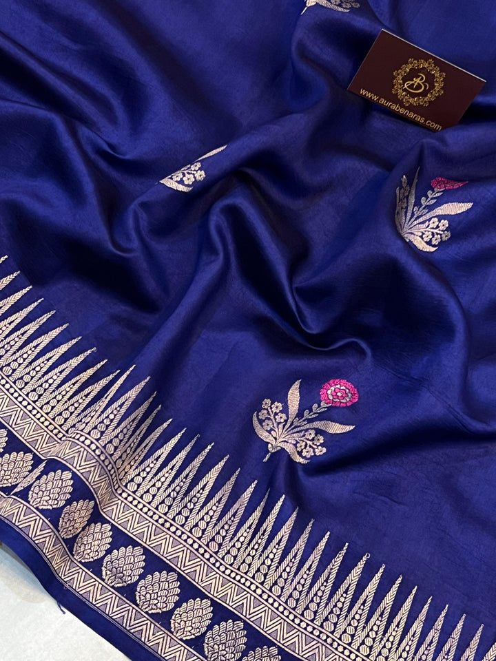 Deep Royal Blue Pure Banarasi Handloom Silk Saree | Aura Benaras