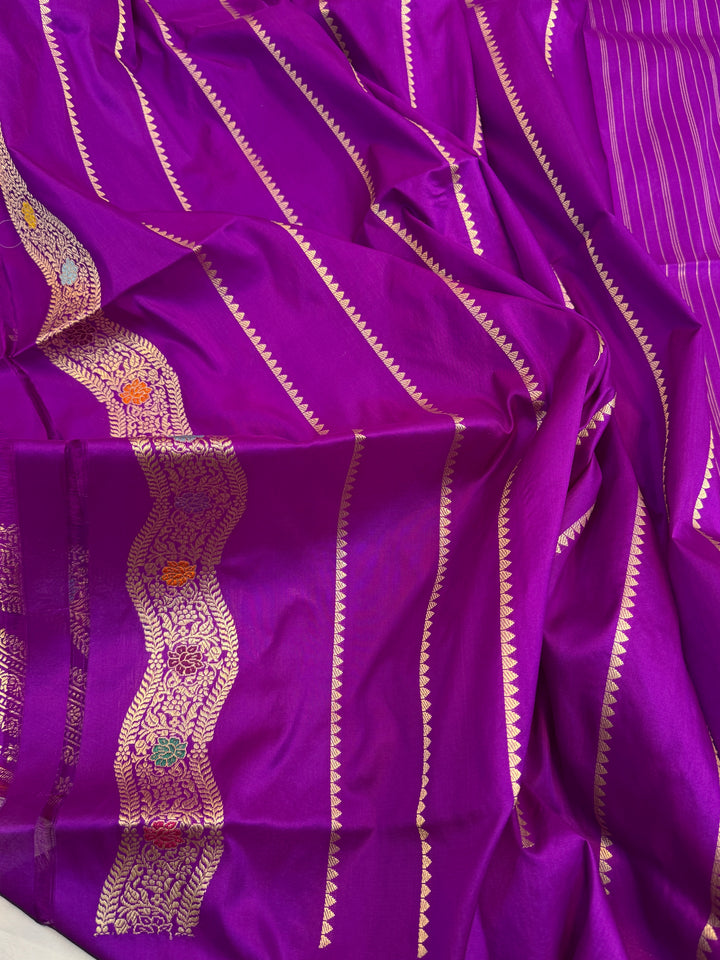 Bright Purple Katan Silk Saree with Kadhwa Meenakari Motifs