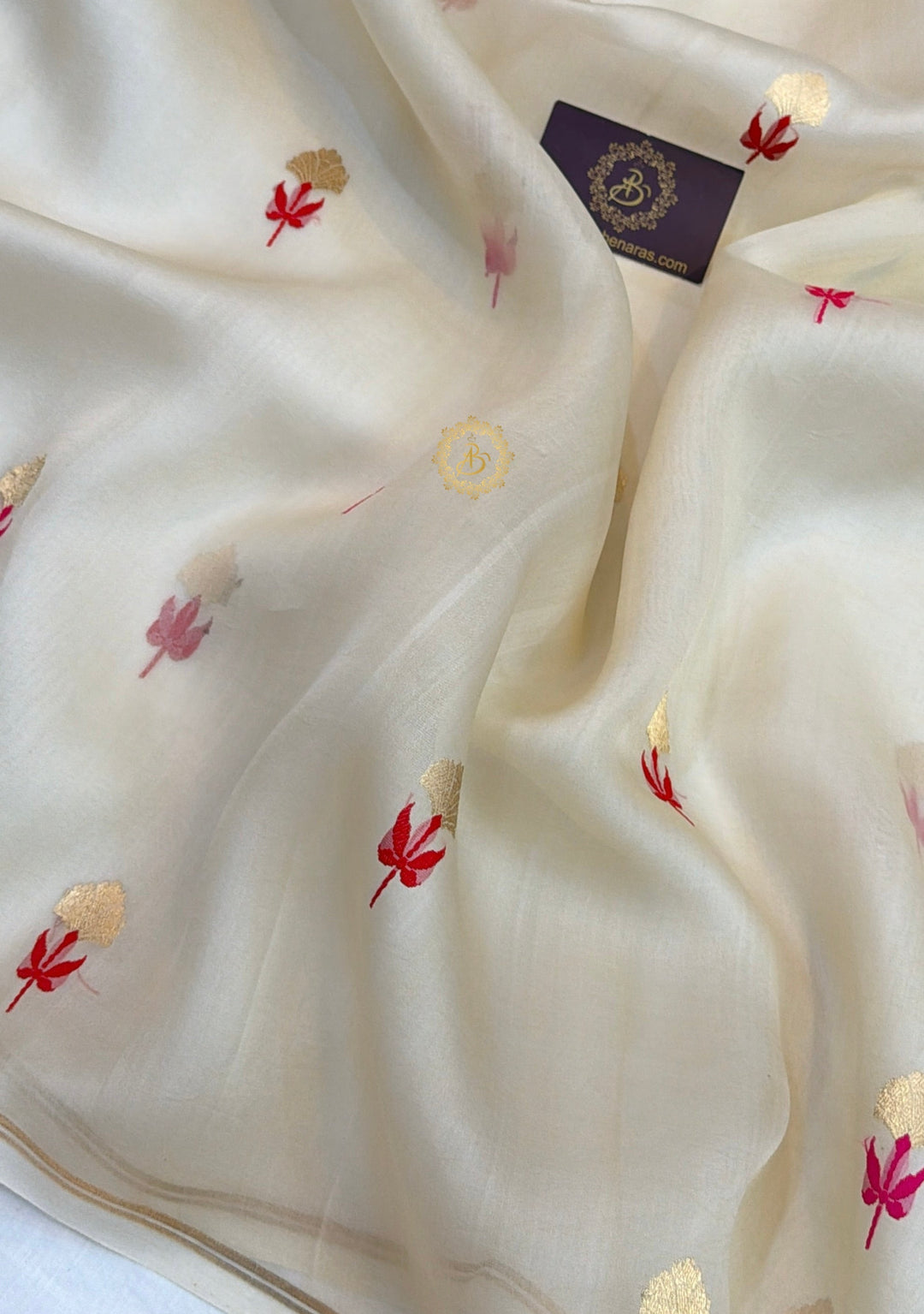 Cream Silk Banarasi Saree with Kadhwa Zari & Meenakari
