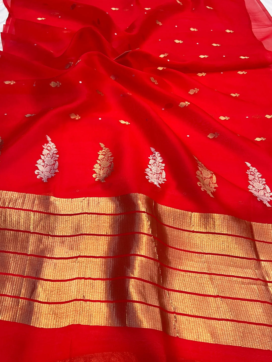 Red Pure Kora Silk Handloom Banarasi Saree