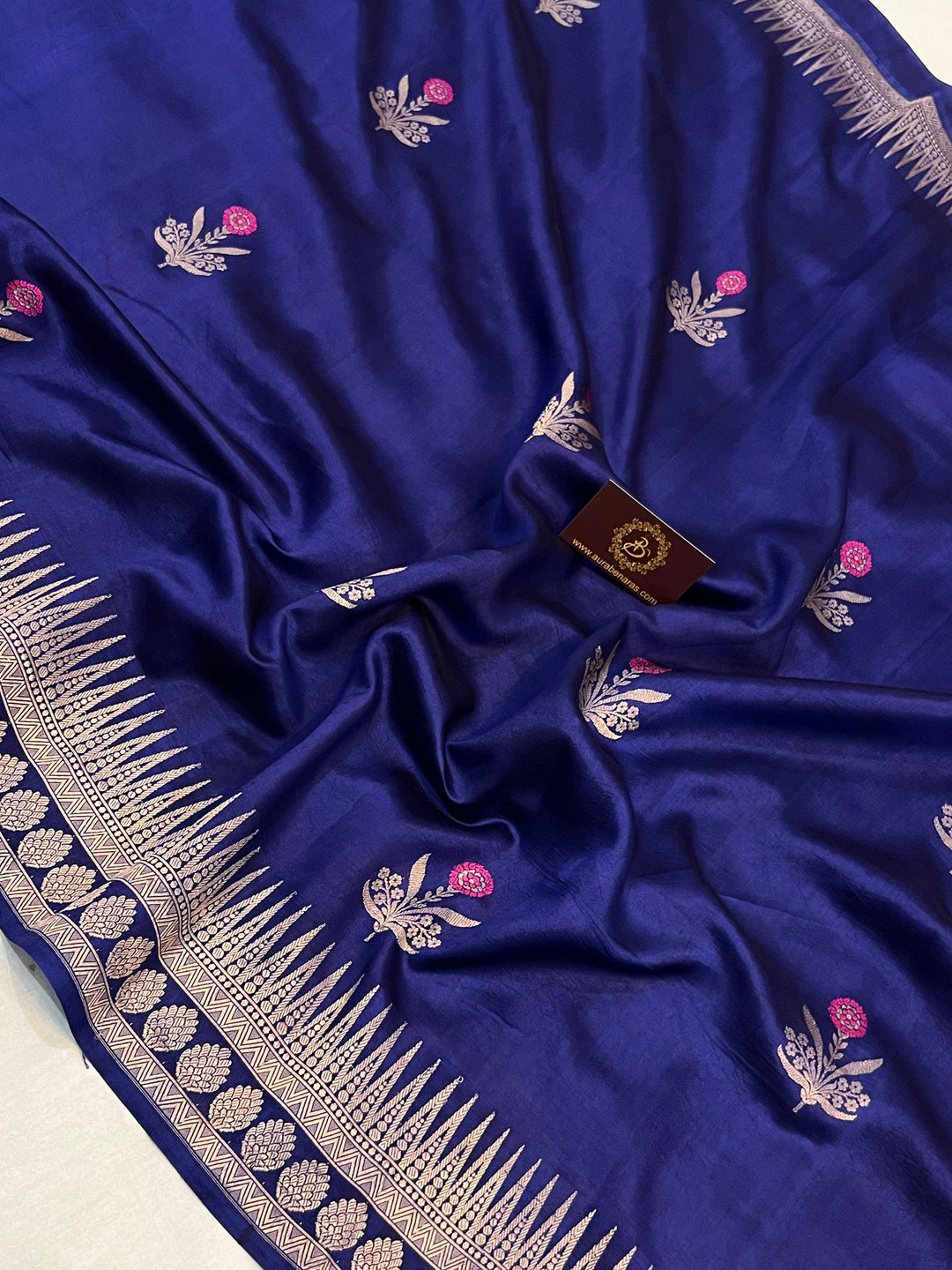 Deep Royal Blue Pure Banarasi Handloom Silk Saree | Aura Benaras