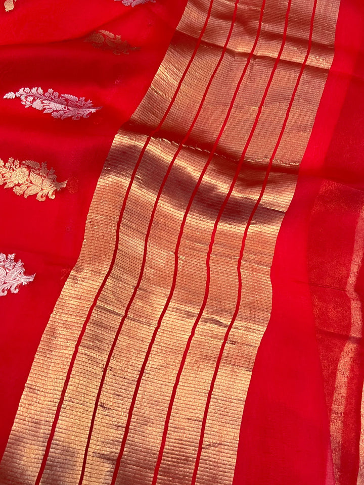 Red Pure Kora Silk Handloom Banarasi Saree
