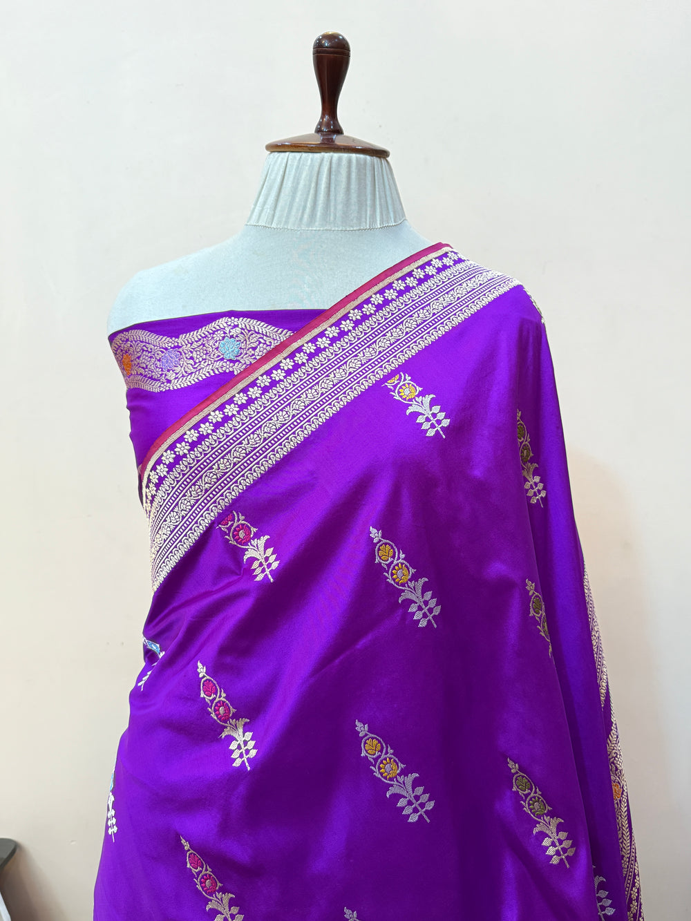 Bright Purple Katan Silk Saree with Kadhwa Meenakari Motifs