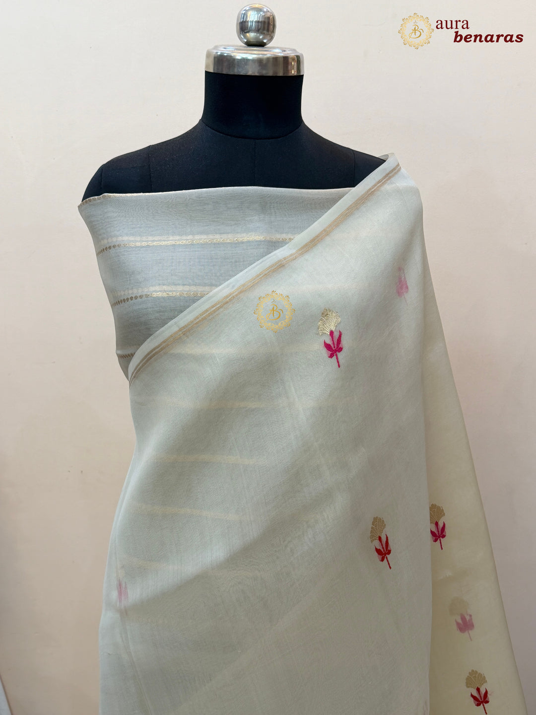 Cream Silk Banarasi Saree with Kadhwa Zari & Meenakari