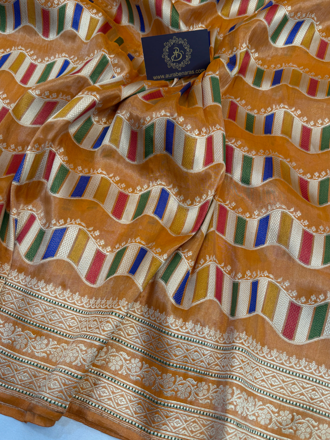 Orange Katan Tissue Silk Banarasi Saree with Kadhwa Meenakari