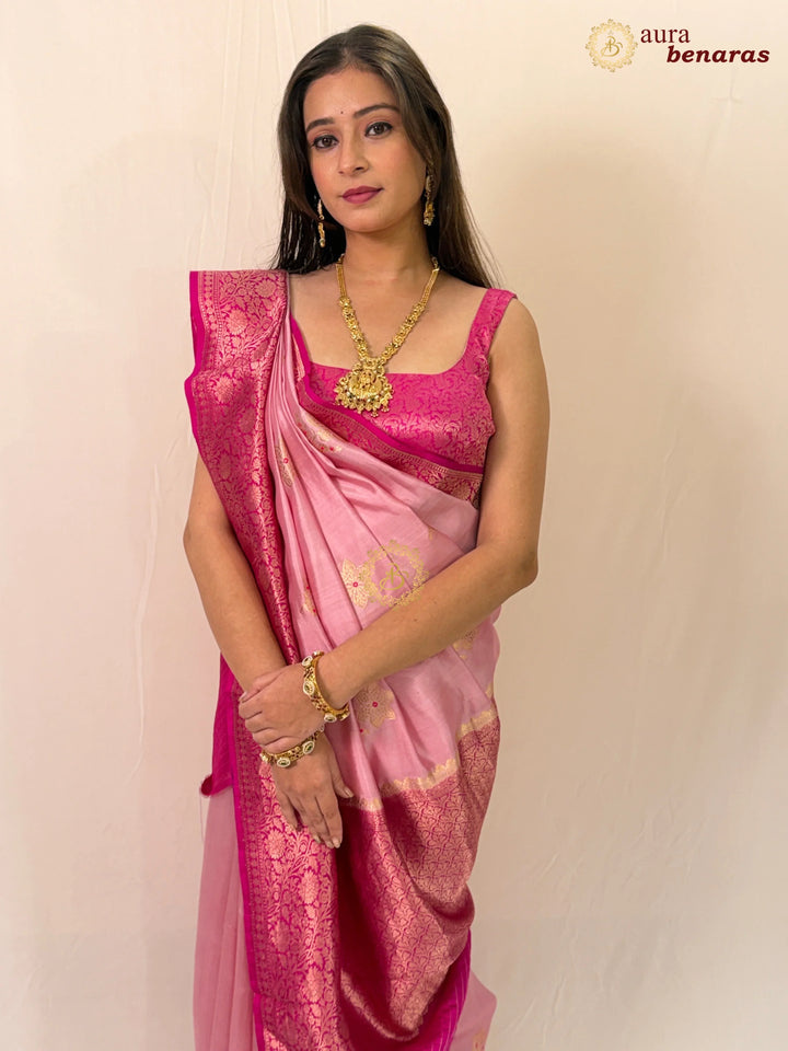 Blush Pink Pure Banarasi Handloom Silk Saree - Aura Benaras