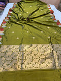 Mehendi Green Banarasi Handloom Katan Silk Saree - Aura Benaras