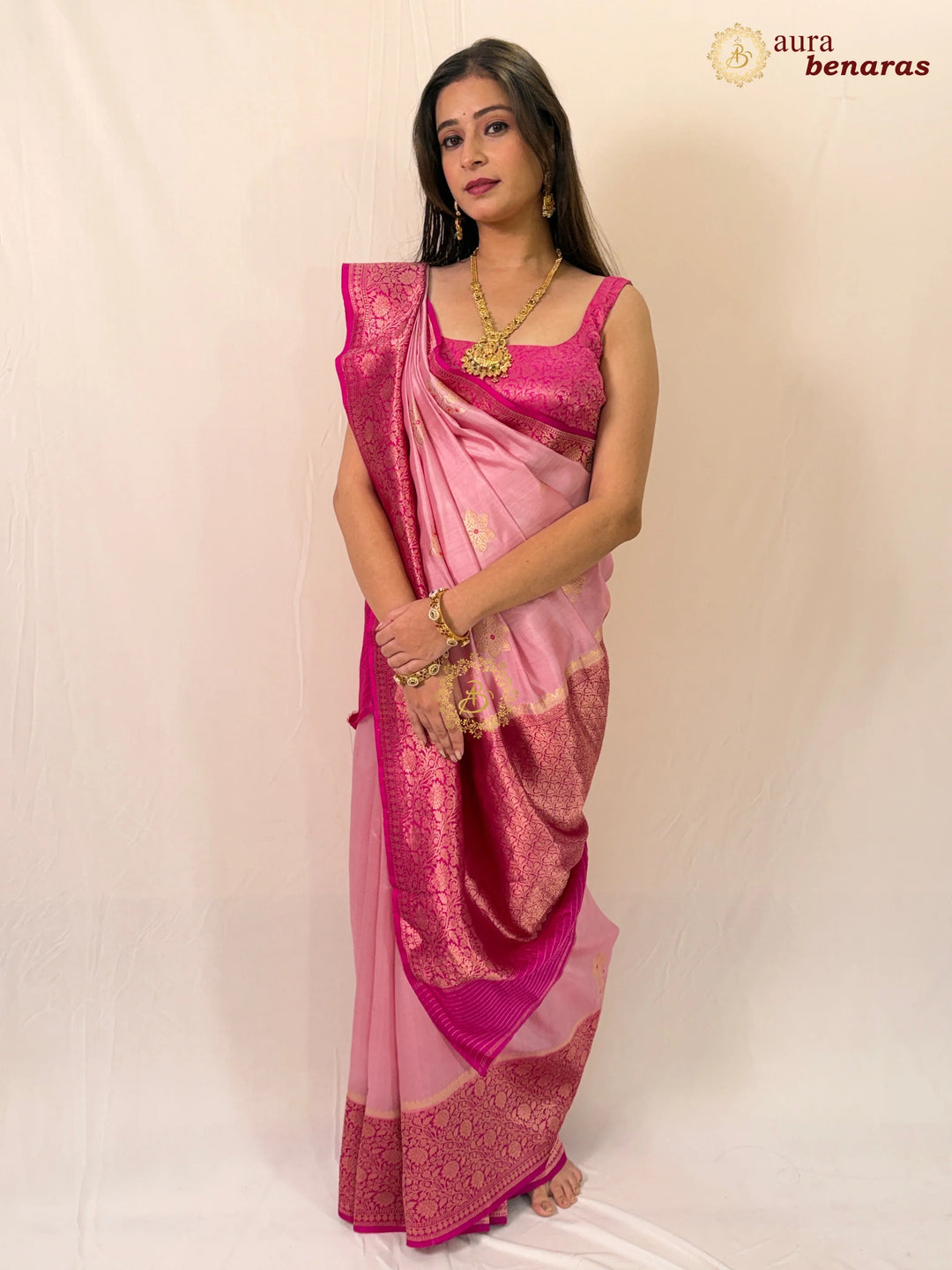 Blush Pink Pure Banarasi Handloom Silk Saree - Aura Benaras