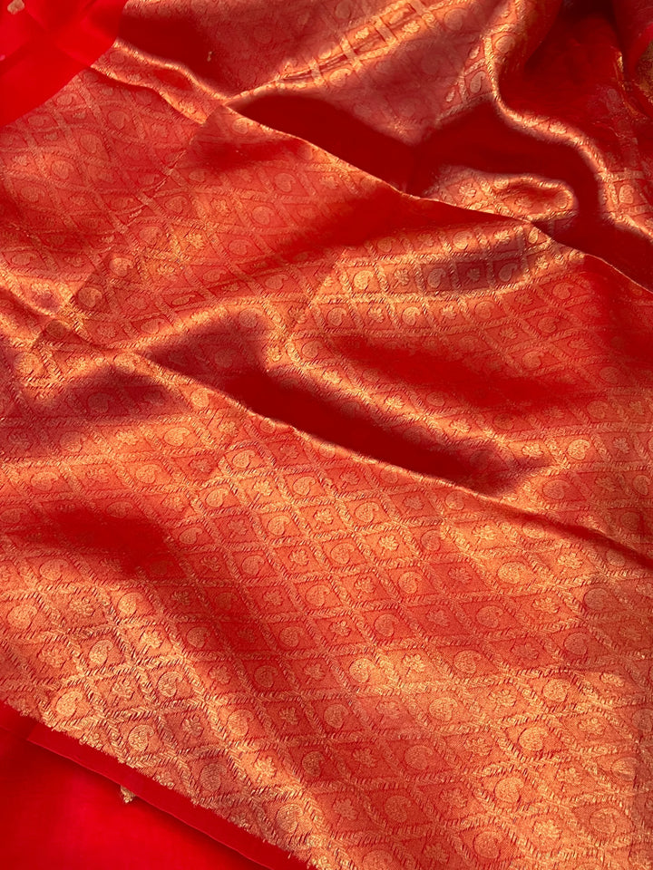 Red Pure Kora Silk Handloom Banarasi Saree