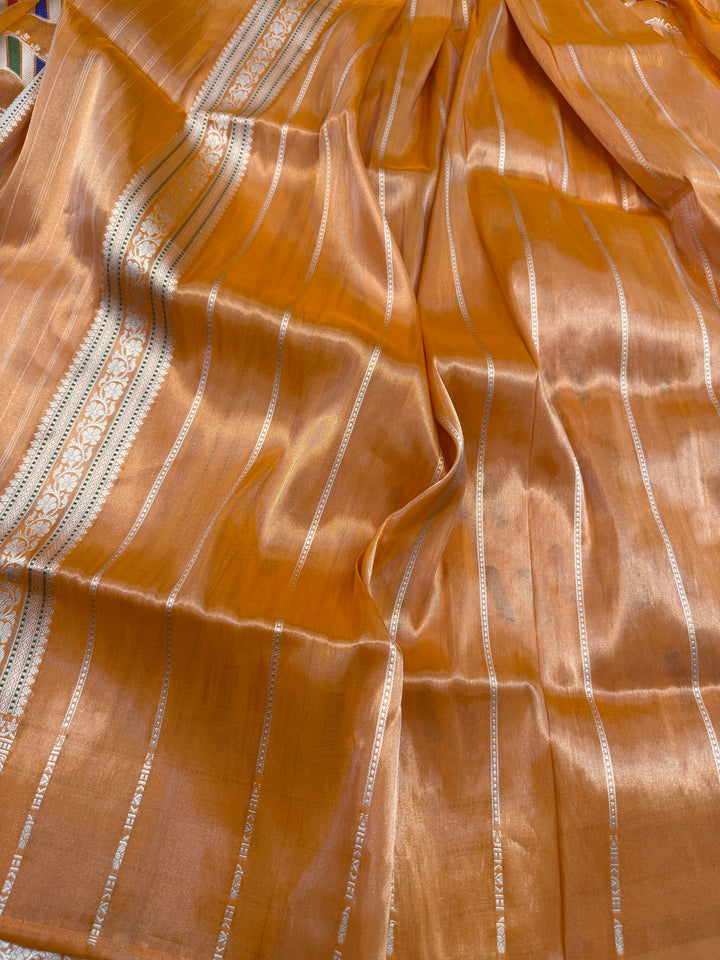 Orange Katan Tissue Silk Banarasi Saree with Kadhwa Meenakari