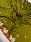 Mehendi Green Banarasi Handloom Katan Silk Saree - Aura Benaras