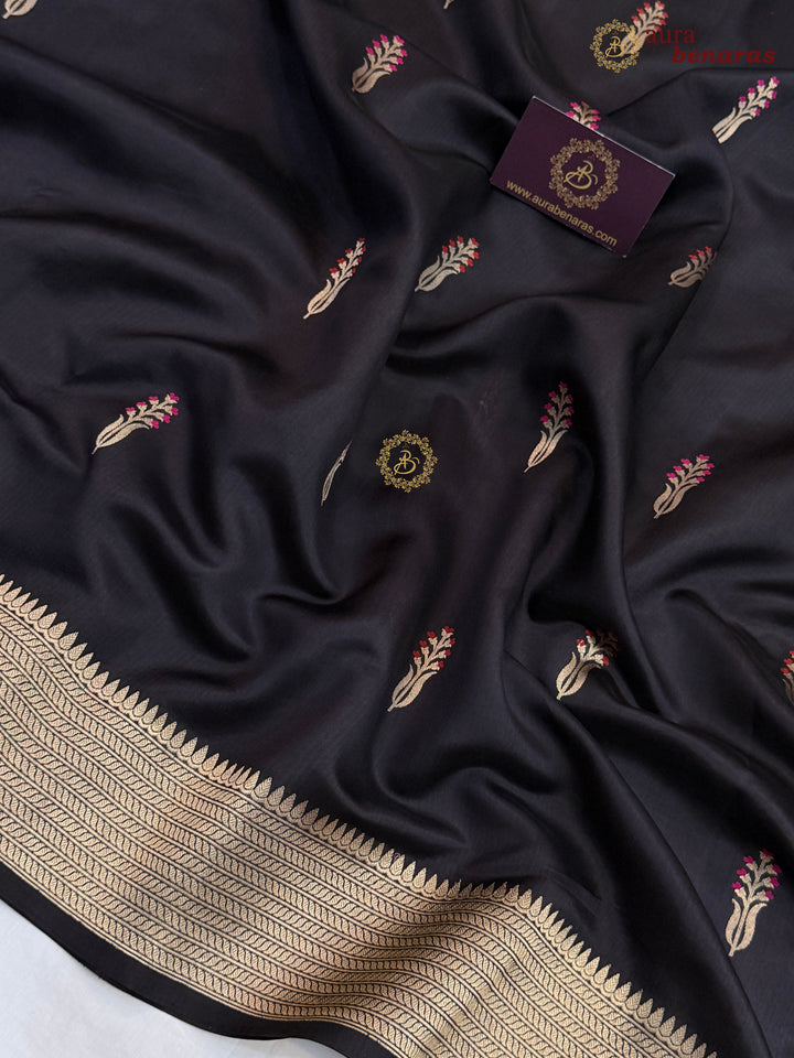 Black Pure Silk Handloom Banarasi Saree - AuraBenaras