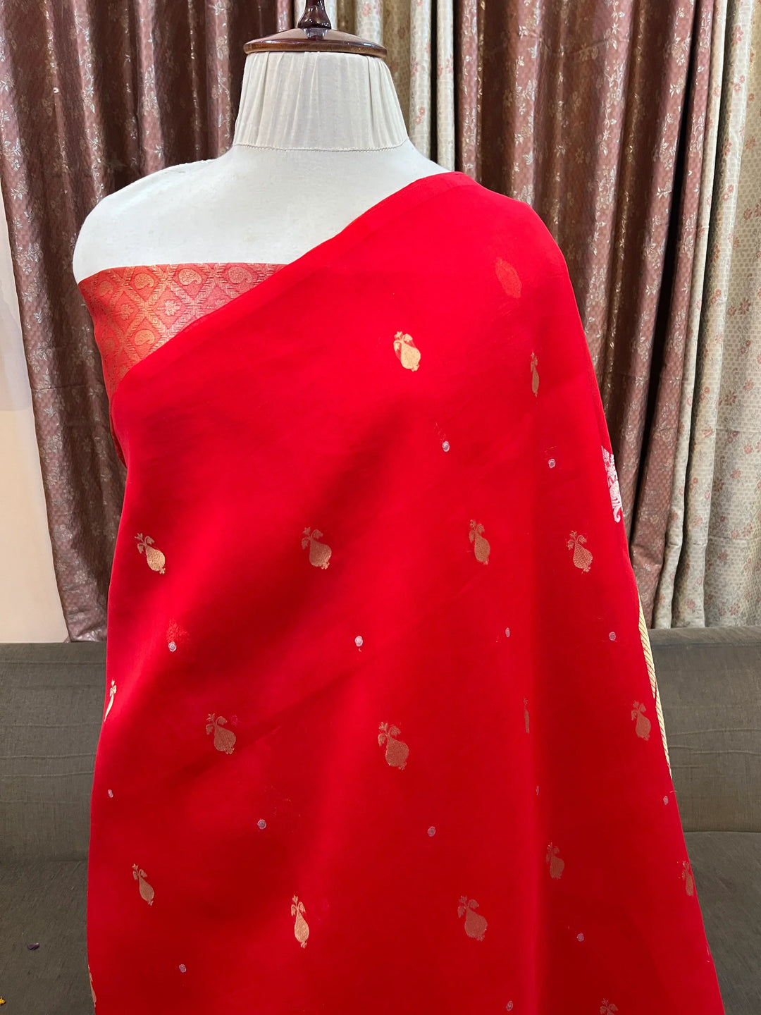 Red Pure Kora Silk Handloom Banarasi Saree
