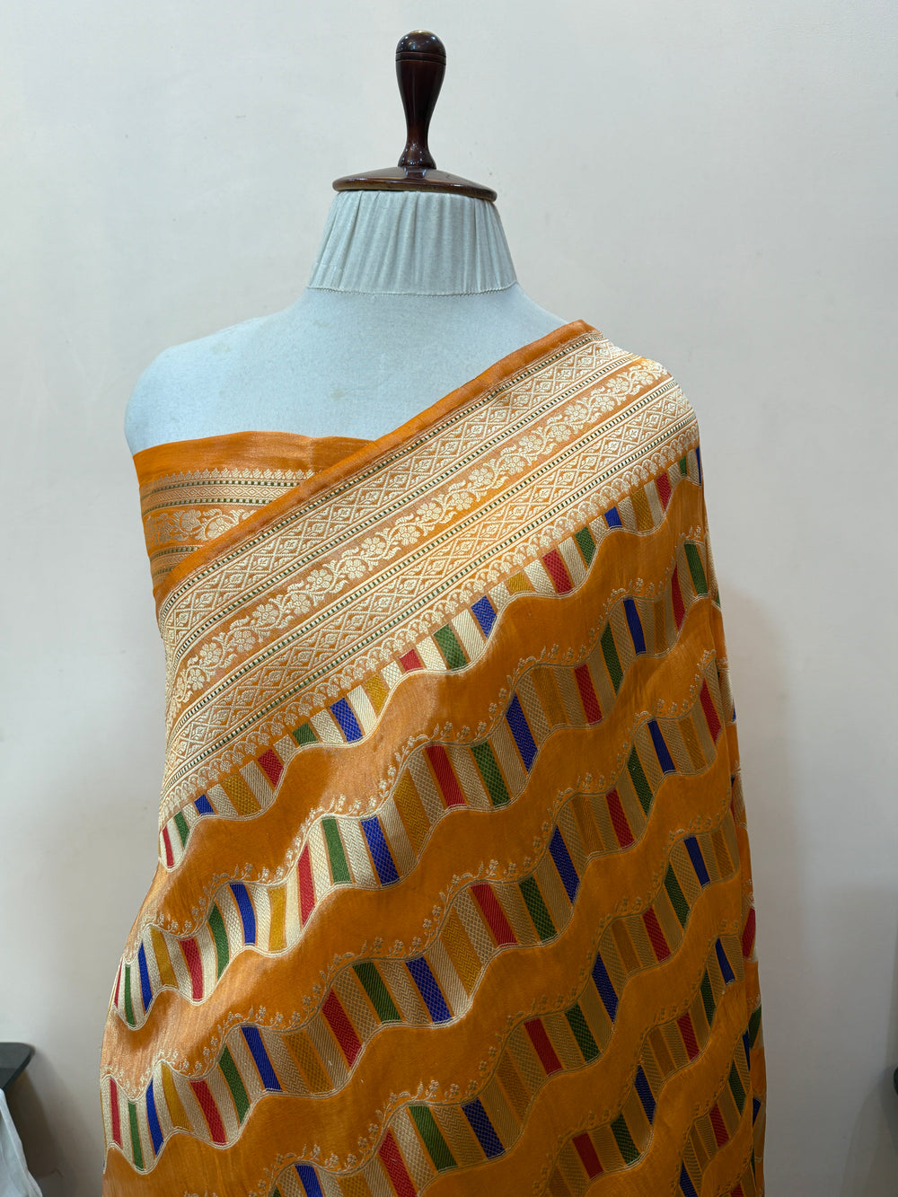 Orange Katan Tissue Silk Banarasi Saree with Kadhwa Meenakari