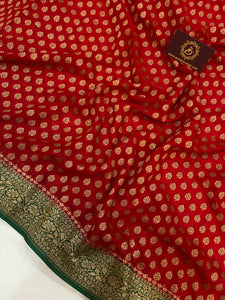 Red Pure Banarasi Khaddi Georgette Saree - Aura Benaras