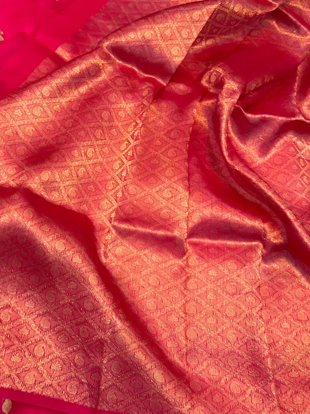 Rani Pink Pure Kora Silk Handloom Banarasi Saree